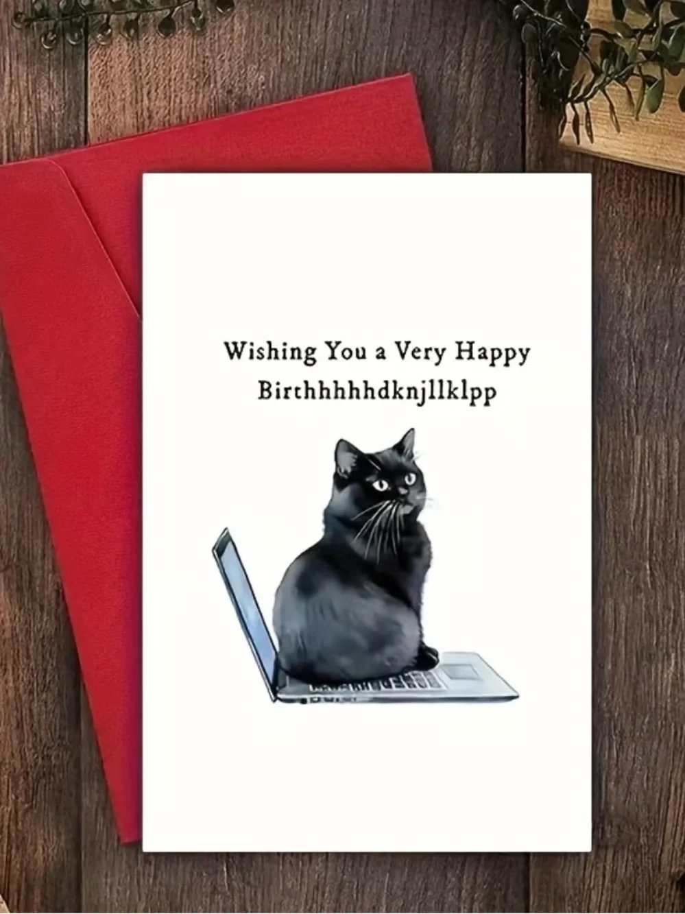 Funny Birthday Card Black Cat on Laptop